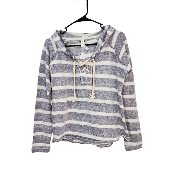 Coconut Creek Women's Stripes Lace Up Pullover Hoodie - M - Picture 1 of 6